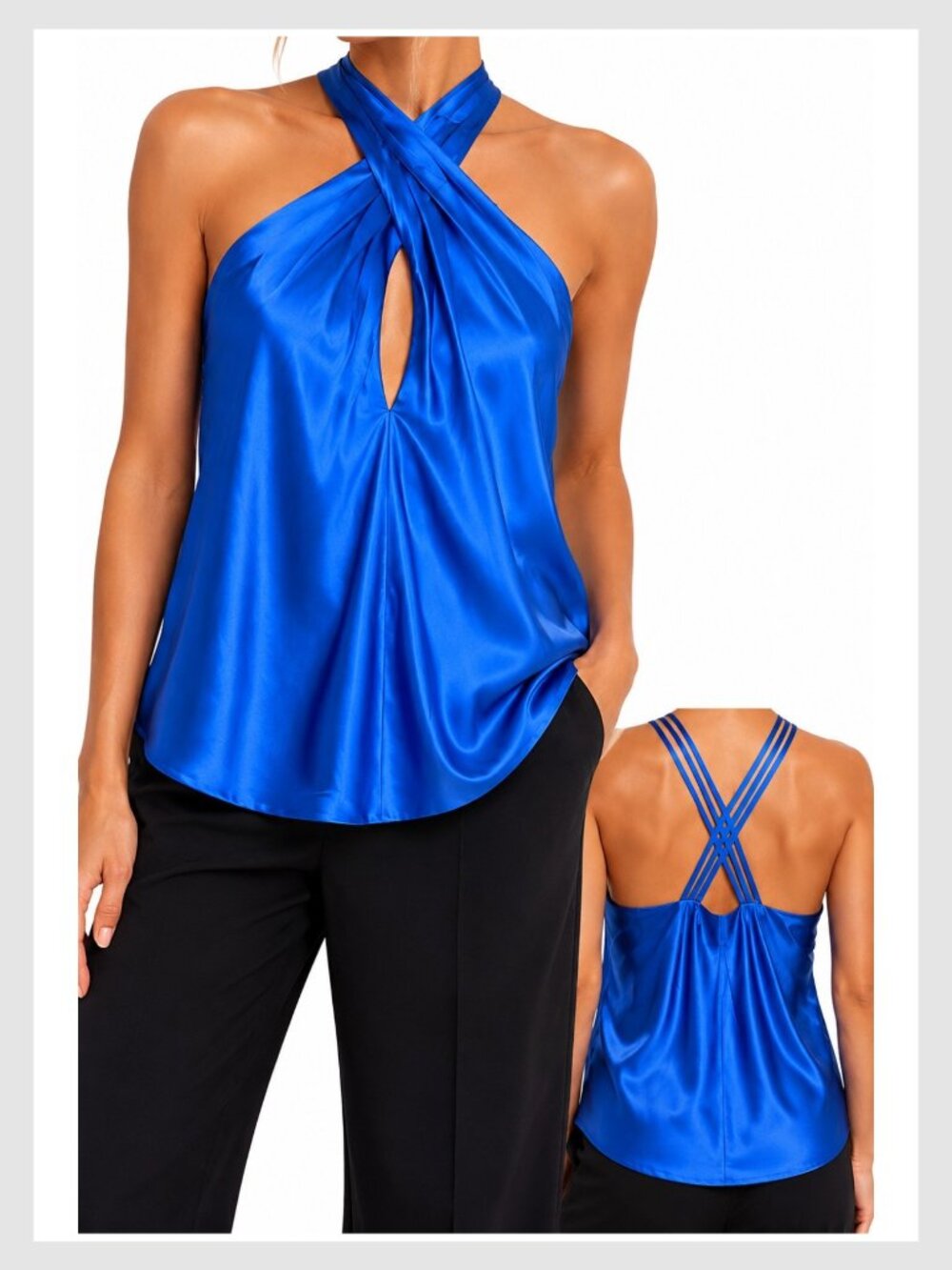 Veronica Beard Silk Halter Top Royal Blue Crossover Neck XS